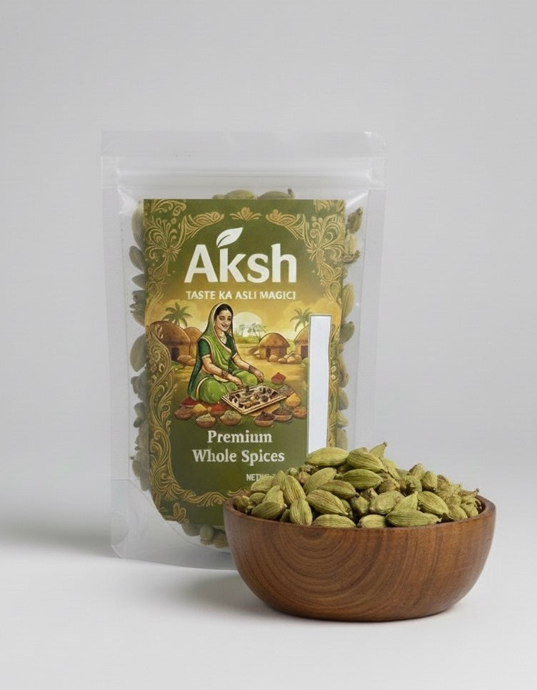 Aksh Foods Premium Elaichi – Natural Green Cardamom 50gm